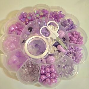 Purple Craft Bead Set with Scissors and thread